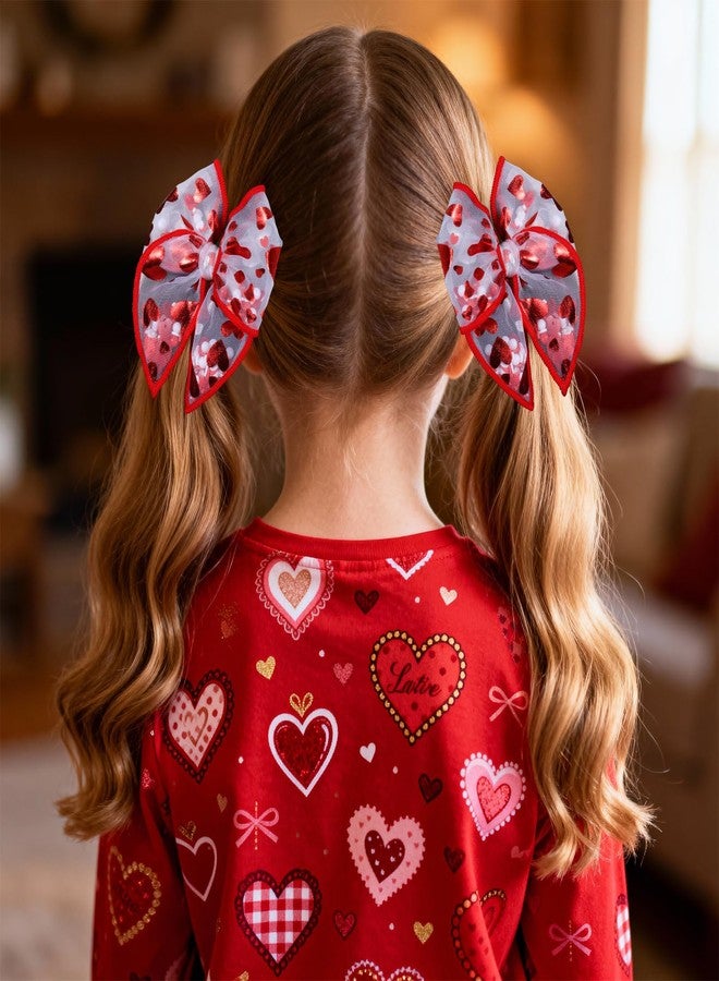 Miroksh Glitter Valentines Shaker Bows Alligator Clips for Girls Women, 2Pcs 4" Red Heart Mesh Tulle Ribbon Fable Bow Hair Barrettes Gift for Kids Birthday Wedding Party Dress Decor Accessory - Image 4